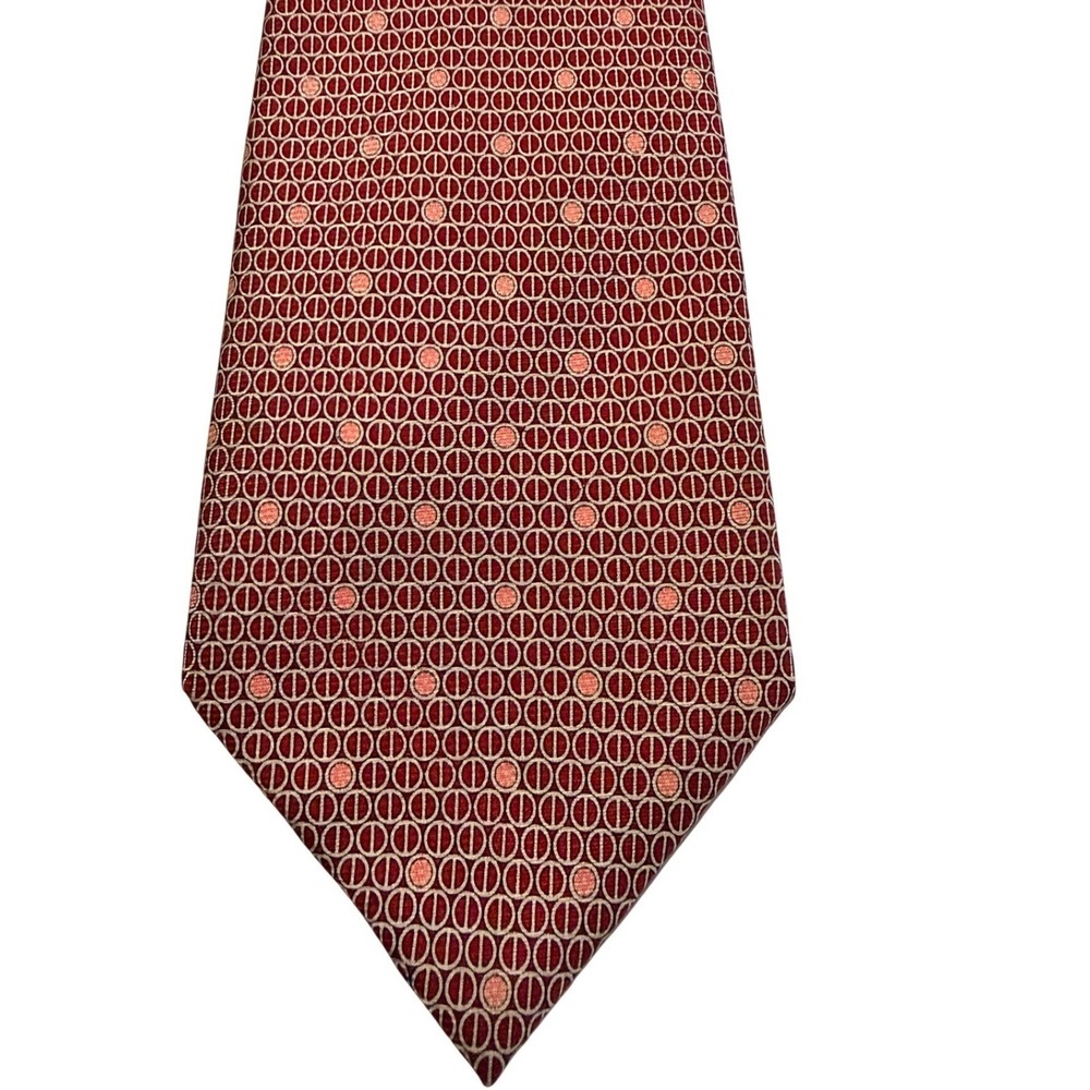 Bijoux Terner Silk Tie Red Gold Geometric Circle Dot Pattern Classic‎